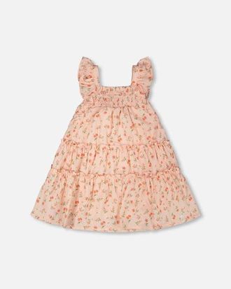 Deux par Deux Multi-Tiered Printed Flowers Dress with Smocking in Pink Printed Flowers at Nordstrom, Size 18M