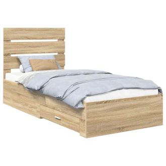 vidaXL Estructura De Cama Con Caj&oacute;n Roble Sonoma Y Plata 75 X 190 Cm Vidaxl