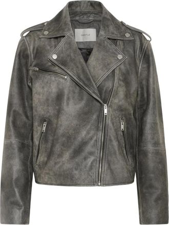 Gestuz Vintage jas Koud Grijs - Dames - Leren en Su&egrave;de Jassen - Grijs - L - Leer - Jassen