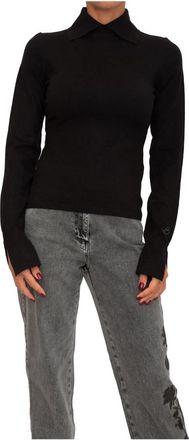 Blugirl Stretch Viscose Trui met Kraag - Dames - Coltruien - Zwart - S - Polyester - Truien & Vesten