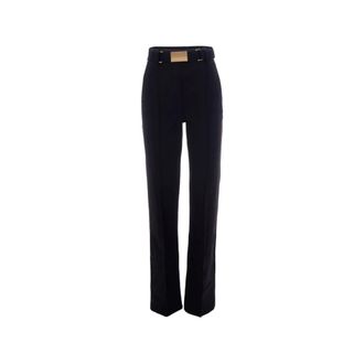 Elisabetta Franchi Wide Trousers, female, Black, Size: 2XL Buckle Belted Trousers