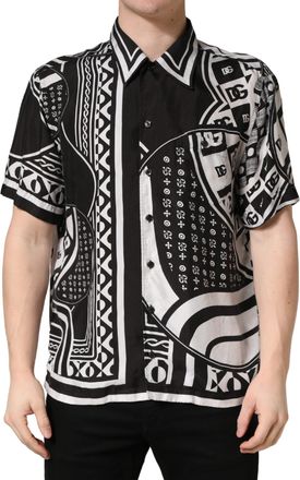 Dolce & Gabbana Black White Bandana Print Collared Mens Shirt (Pre-Owned)