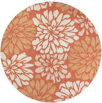 Jonathan Y Designs Zinnia Modern Floral Textured Weave Indoor/Outdoor Round Area Rug in Orange/cream at Nordstrom, Size 5Ft 0In X 5Ft 0In