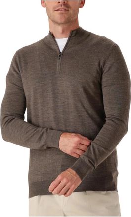 Stefano Lauran Truien & Vesten, Heren, Bruin, M, Wol, Bruine Merinowol Half Zip Trui