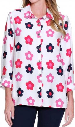 Multiples Turn-Up Cuff 3/4 Sleeve Button Front Shirt In Multi