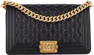 Chanel Quilted Boy Old Medium Flap Bag in Black Leather