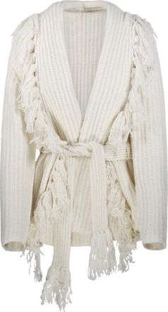 By Malene Birger Candela Fringe Wrap Cardigan - Dames - Vesten - Wit - XS - Wol - Truien & Vesten