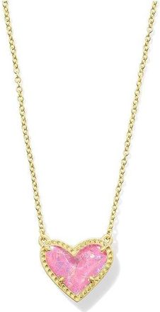 Kendra Scott Ari Heart Gold Pendant Necklace in Pink Iridescent