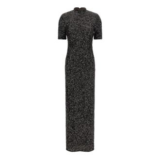 Rotate Rotate Birger Christensen - Maxi-jurk met pailletten en split - Dames - Jurken - Zwart - Maat: M Poliester