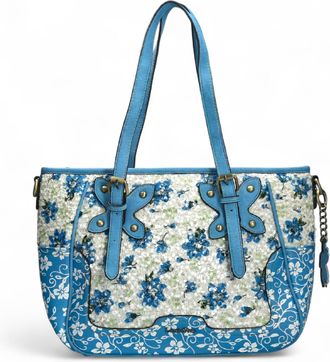 Laura Vita Laura Vita Aloe-02 Womens Blue Floral Print Adjustable Straps Shoulder Tote Bag Textile - One Size