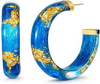 Gold & Honey Womens Small Lucite Hoop Earrings In Fiji Gold Leaf
