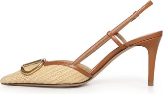 Valentino Garavani VLogo Signature Raffia Slingback Pump - Dames - Pumps - Beige - 38 EU - Leer - Schoenen