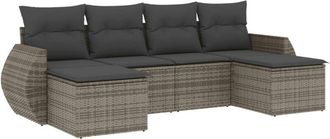 vidaXL Vidaxl - Set De Muebles De Jard&iacute;n 6 Pzas Y Cojines Rat&aacute;n Sint&eacute;tico Gris