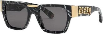 Philipp Plein Philipp Plein Sunglasses Rectangle Full Rim, Patterned Black Frame And Grey Lens Spp095M0Z21