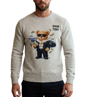 MC2 Saint Barth Light Grey Teddy Bear Graphic Knit Sweater