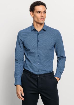 Olymp Businesshemd OLYMP Level Five 24/Seven body fit, Herren, Gr. 44, N-Gr, blau (marine), Web, Obermaterial: 64% Baumwolle, 27% Polyester, 9% Elasthan, 2-