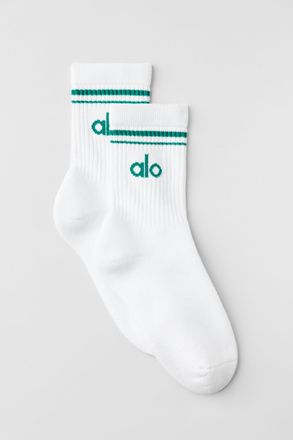 Alo | Half-Crew Throwback Socks in White/Emerald Isle, Size: Medium