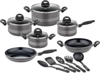 GSW Batterie De Cuisine - Induction - Gsw - Milano Grey - 15 Pieces - Aluminium Massif - Gris