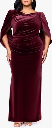 Betsy & Adam Drape Back Velvet Gown in Burgundy at Nordstrom, Size 14W