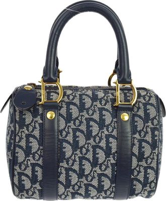Dior Vintage Trotter Boston Diorissimo Canvas Navy Canvas Handbag (Pre-Owned)