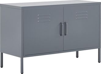 Beliani Aparador De Metal Gris 100 X 40 Cm 2 Puertas Estantes Protectores Patas Uria