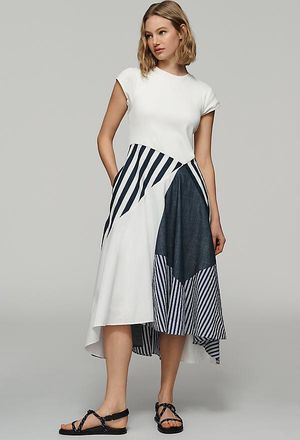 Maeve Twofer Patchwork Midi Dress