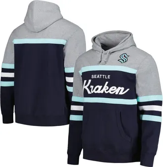 Mitchell & Ness Mens Mitchell & Ness Deep Sea Blue/Gray Seattle Kraken Head Coach Pullover Hoodie in Navy at Nordstrom, Size X-Large