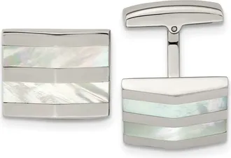 Diamond2Deal Stainless Steel Polished Mother Of Pearl Square Cufflinks