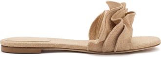 Larroude Ivy Ruffle Flat Mule in Beige at Nordstrom, Size 7.5