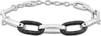 Amour Black Enamel Oval Link Bracelet in Sterling Silver