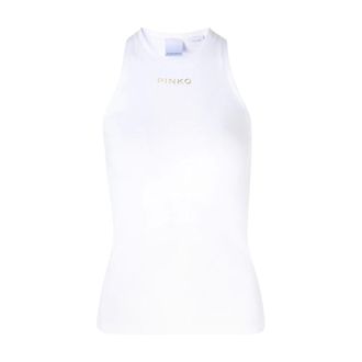 Pinko Pinko, Tops, Dames, Wit, M, Katoen, Geribbelde mouwloze top