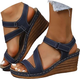 Generic Wedge Sandals for Women - Strappy Platform Sandals with Arch Support Cute Summer Open Toe Ankle Strap Wide Width Platform Dressy Slip-On Sandals Outdo