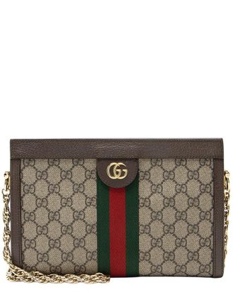Gucci Beige, Brown GG Supreme Coated Canvas & Leather Ophidia Medium Chain Shoulder Bag (Authentic Pre-Loved)