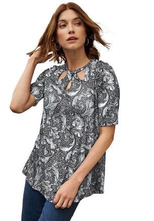 Jessica London Stretch Knit Cutout Swing Tunic in Black Bold Scroll at Nordstrom, Size 16