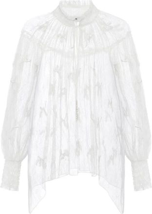 Elisabetta Franchi Overhemden, Dames, Beige, L, Polyester, Blouse van Kantstof met Ruches