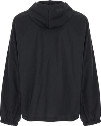 Givenchy Mens Black Zip-Up Hoodie With Logo Detail Virgin Wool Coat