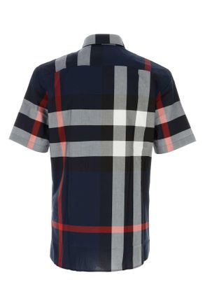 Burberry Mens Embroidered Poplin Shirt Navyipcheck Cotton Camicie