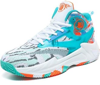 Generic Unisex Basketball Shoes High Cut Lightweight Wear-Resistant Breathable Outdoor Sports Running Walking Shoes(White Blue,4.5 UK)