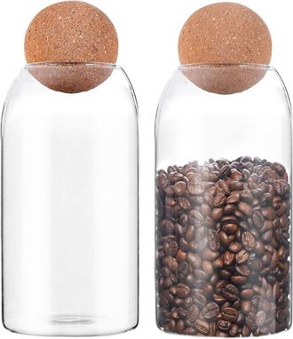 OEM Juego De 2 Tarros De Cristal De 800 Ml Con Tap&oacute;n De Corcho Y Bola, Herm&eacute;ticos, Para Caf&eacute;/especias/t&eacute;