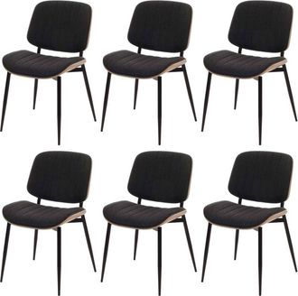 Hhg nunca usado] Juego de 6 sillas de comedor 203, silla de cocina Silla, tela de madera curvada (370 g/m²) Oeko-Tex mvg, natural, gris oscuro
