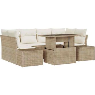 vidaXL Conjunto De Sof&aacute; De Jard&iacute;n 7 Pcs Beige, Crema 100 X 55 X 73 Cm Vidaxl