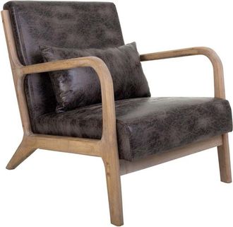 Wanderlust Deco Butaca De Madera Tapizada Marr&oacute;n 66x83x37/74