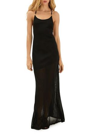 Vix Daphne Semisheer Linen & Cotton Cover-Up Maxi Sundress in Black at Nordstrom, Size Small