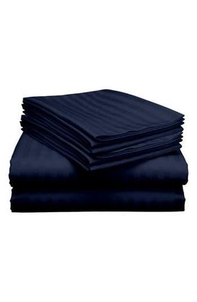 Luxury Home Dobby Stripe Bed Sheet Set in Navy at Nordstrom Rack, Size Twin