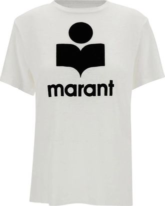 Isabel Marant T-shirt met ronde hals en logoprint - Dames - T-shirts - Wit - XS - Linnen - Tops