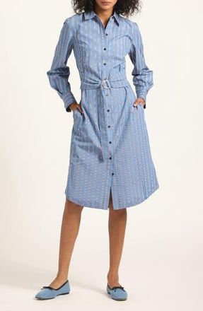 Derek Lam Veronica Belted Long Sleeve Shirtdress in Cezanne Blue Stripe at Nordstrom Rack, Size 2