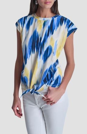 DKNY Abstract Print Side Tie Stretch Cotton Top in Sunlit Shoreline at Nordstrom, Size X-Small