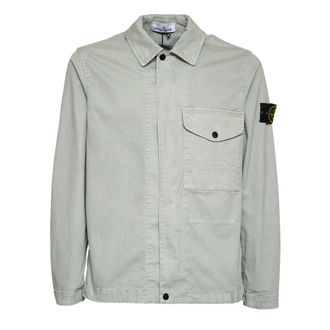 Stone Island Light Jackets, male, Green, Size: M Overshirt