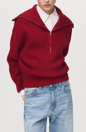 Mango Rizin Rib Half Zip Sweater in Maroon at Nordstrom, Size X-Small