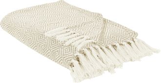 Beliani Beliani - Colcha De Algod&oacute;n Con Flecos Sala De Estar Dormitorio Textil Beige Claro 220 X 240 Cm Toutli